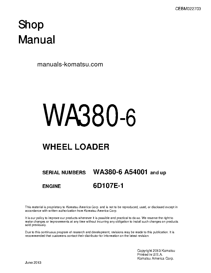 WA380-6(USA) S/N A54001-UP Shop (repair) manual (English)