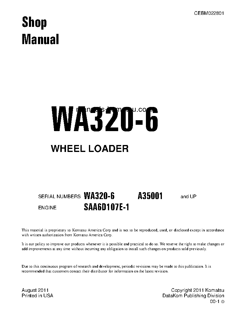 WA320-6(USA) S/N A35001-UP Shop (repair) manual (English)