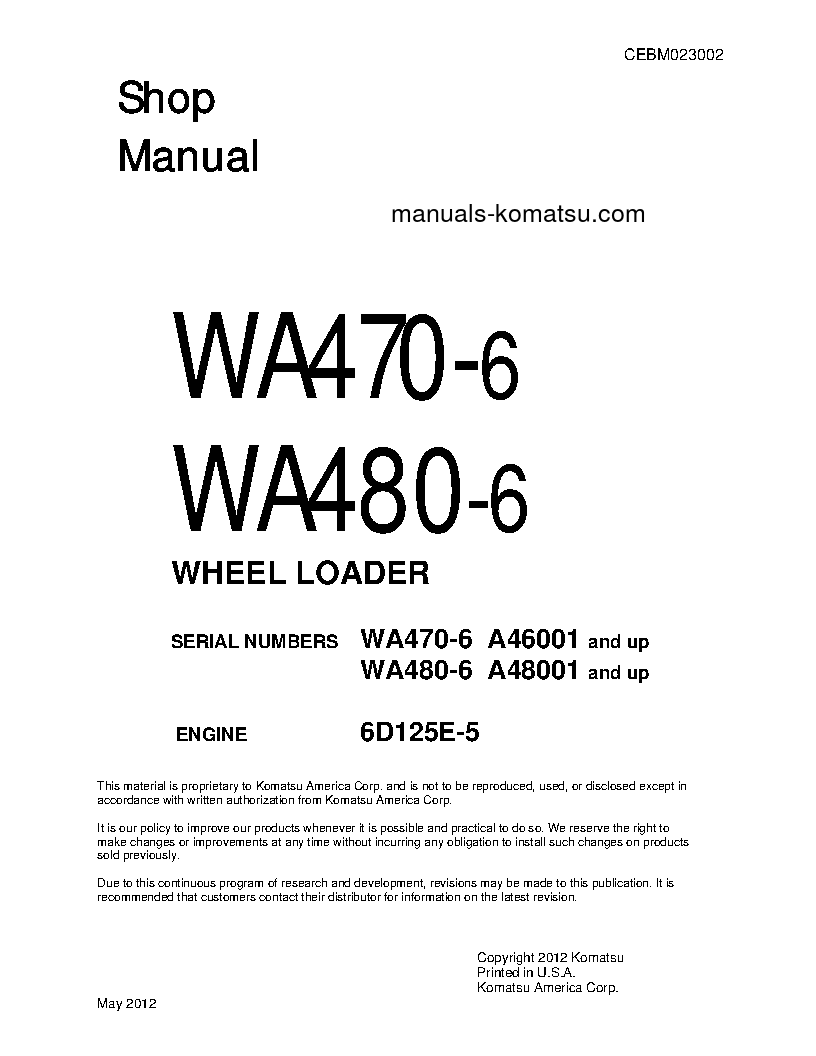 WA470-6(USA) S/N A46001-UP Shop (repair) manual (English)