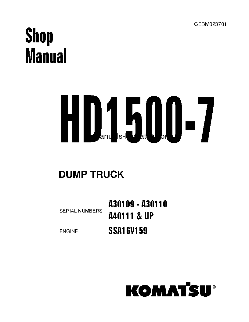 HD1500-7(USA) S/N A40111-UP Shop (repair) manual (English)