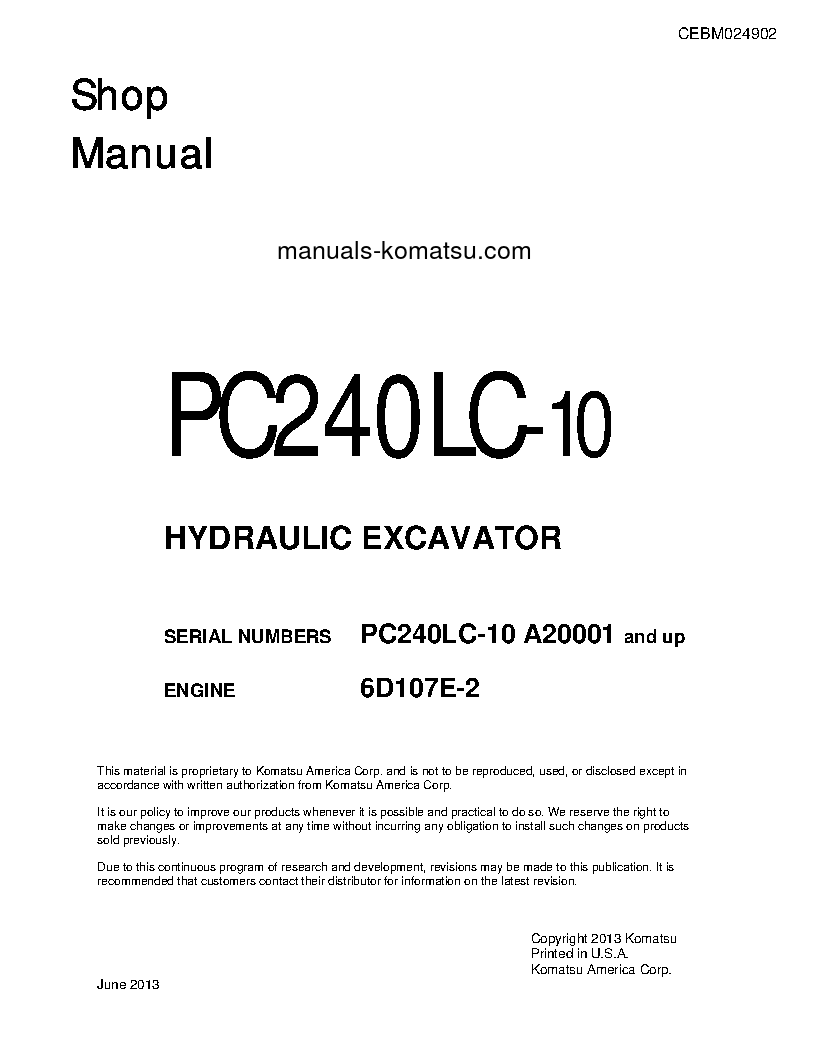 PC240LC-10(USA) S/N A20001-UP Shop (repair) manual (English)