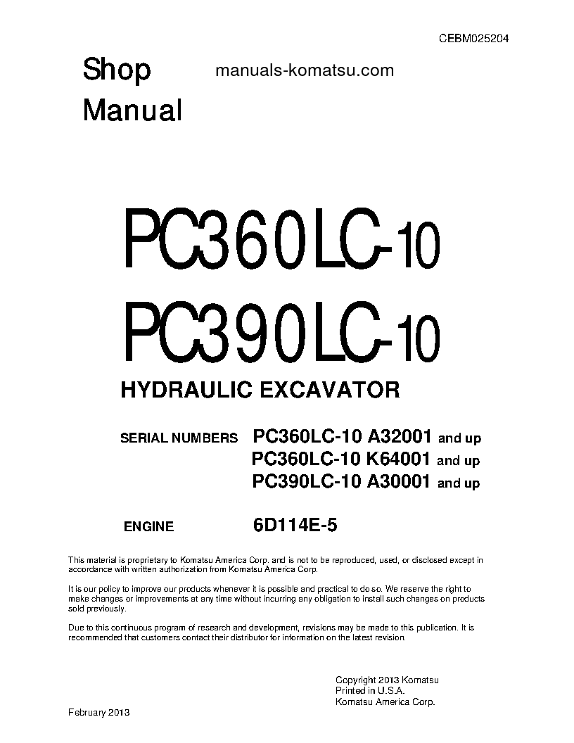 PC360LC-10(USA) S/N A32001-UP Shop (repair) manual (English)