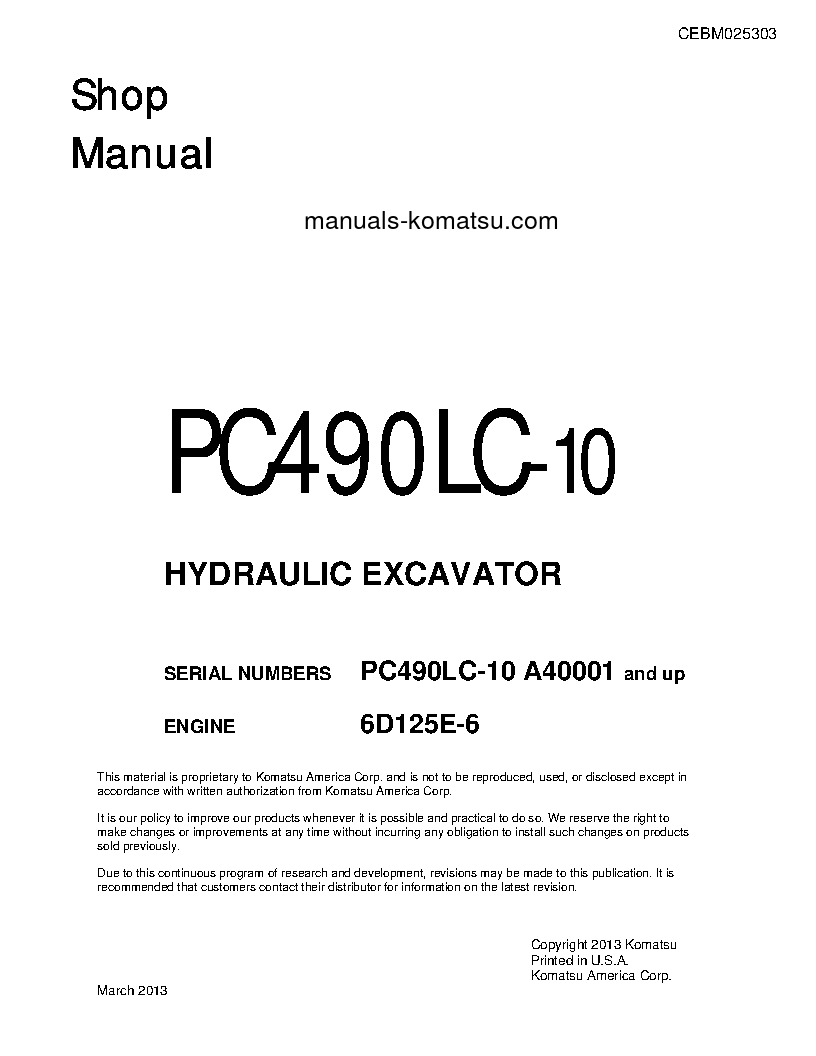 PC490LC-10(USA) S/N A40001-UP Shop (repair) manual (English)