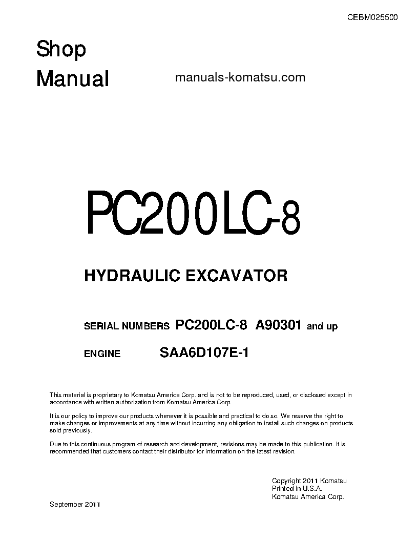 PC200LC-8(USA) S/N A90301-UP Shop (repair) manual (English)