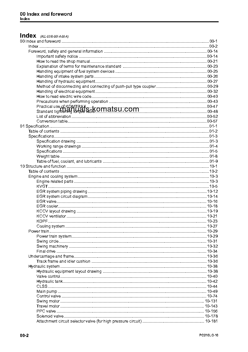 Protected: PC210LC-10(USA) S/N A10001-UP Shop (repair) manual (English)