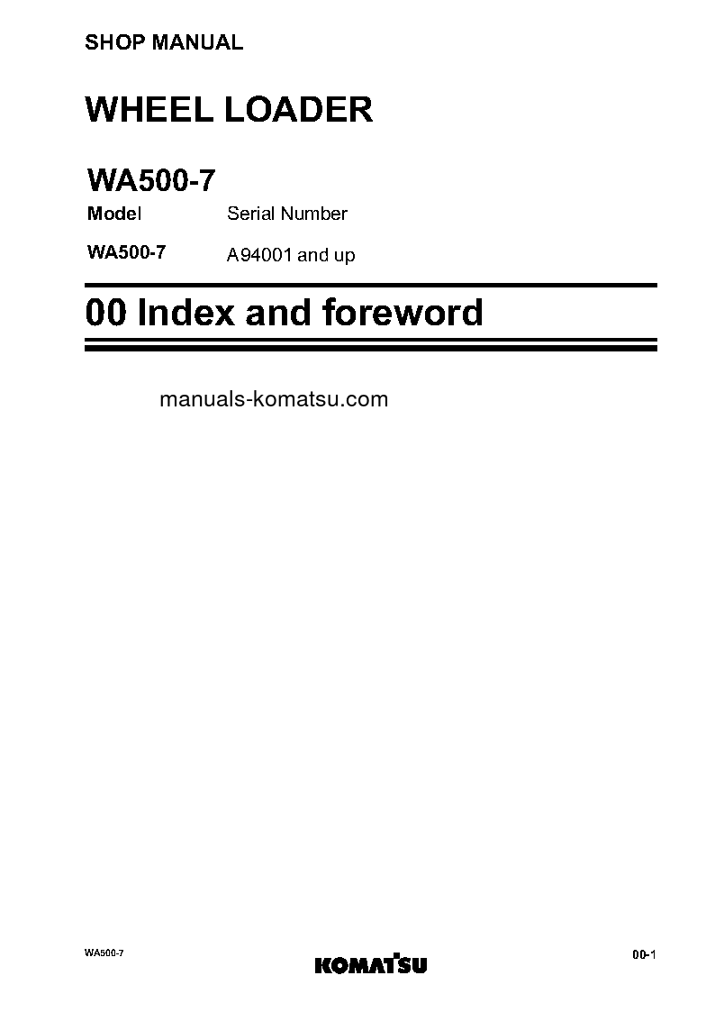 Protected: WA500-7(USA) S/N A94001-UP Shop (repair) manual (English)