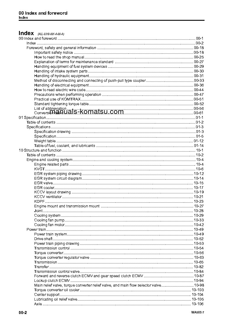 Protected: WA500-7(USA) S/N A94001-UP Shop (repair) manual (English)