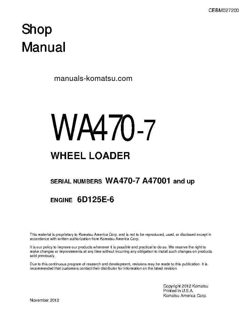 WA470-7(USA) S/N A47001-UP Shop (repair) manual (English)