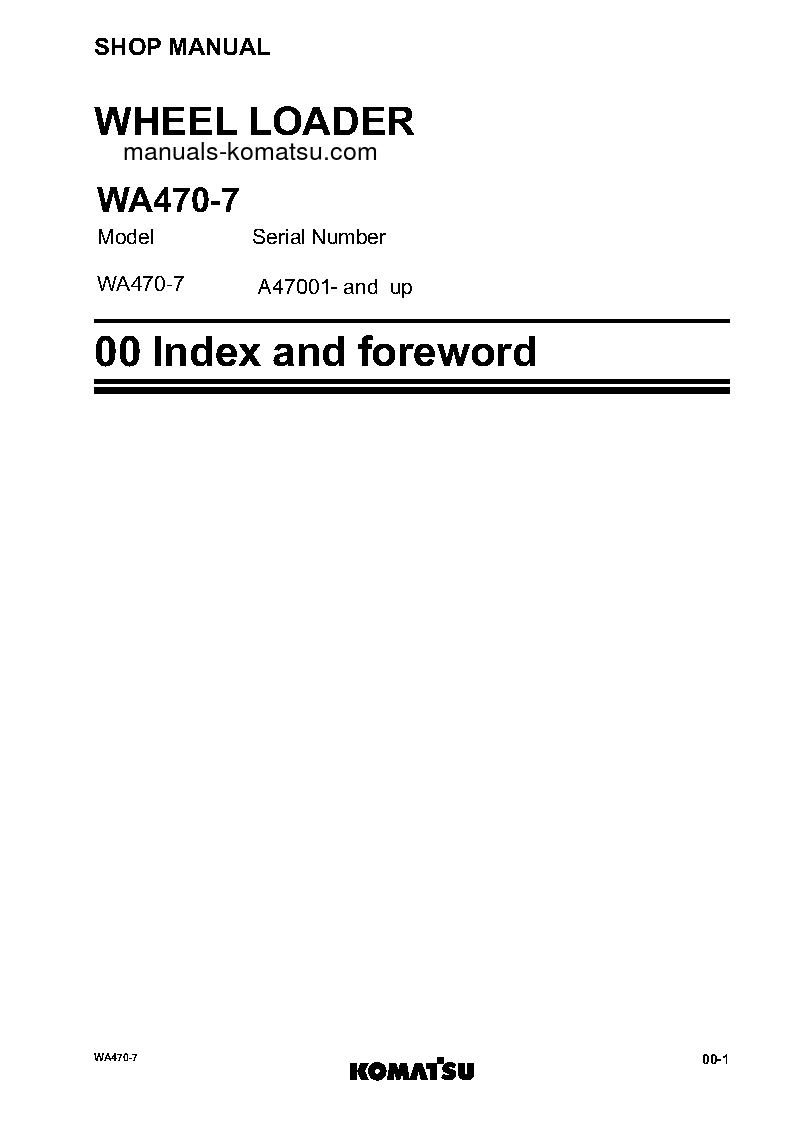 Protected: WA470-7(USA) S/N A47001-UP Shop (repair) manual (English)