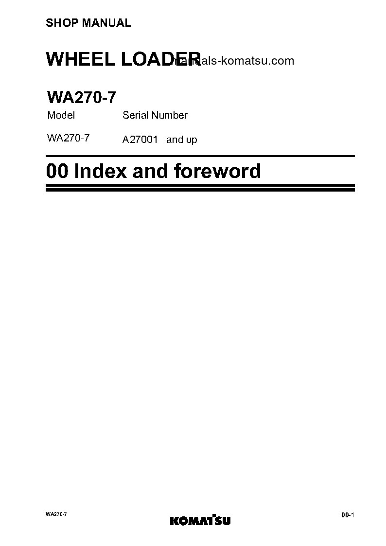 Protected: WA270-7(USA) S/N A27001-UP Shop (repair) manual (English)