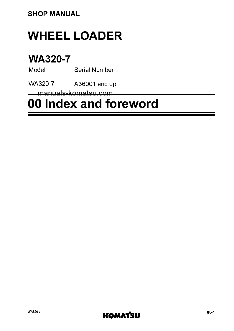 Protected: WA320-7(USA) S/N A36001-UP Shop (repair) manual (English)