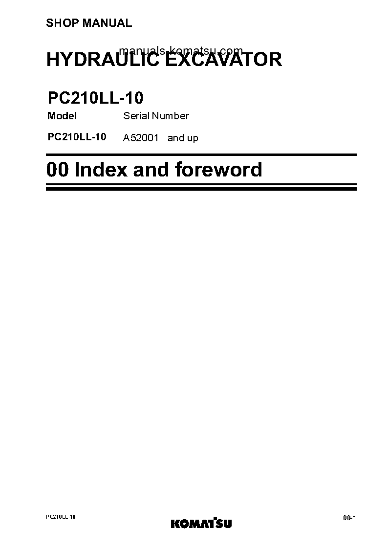 Protected: PC210LL-10(USA) S/N A52001-UP Shop (repair) manual (English)