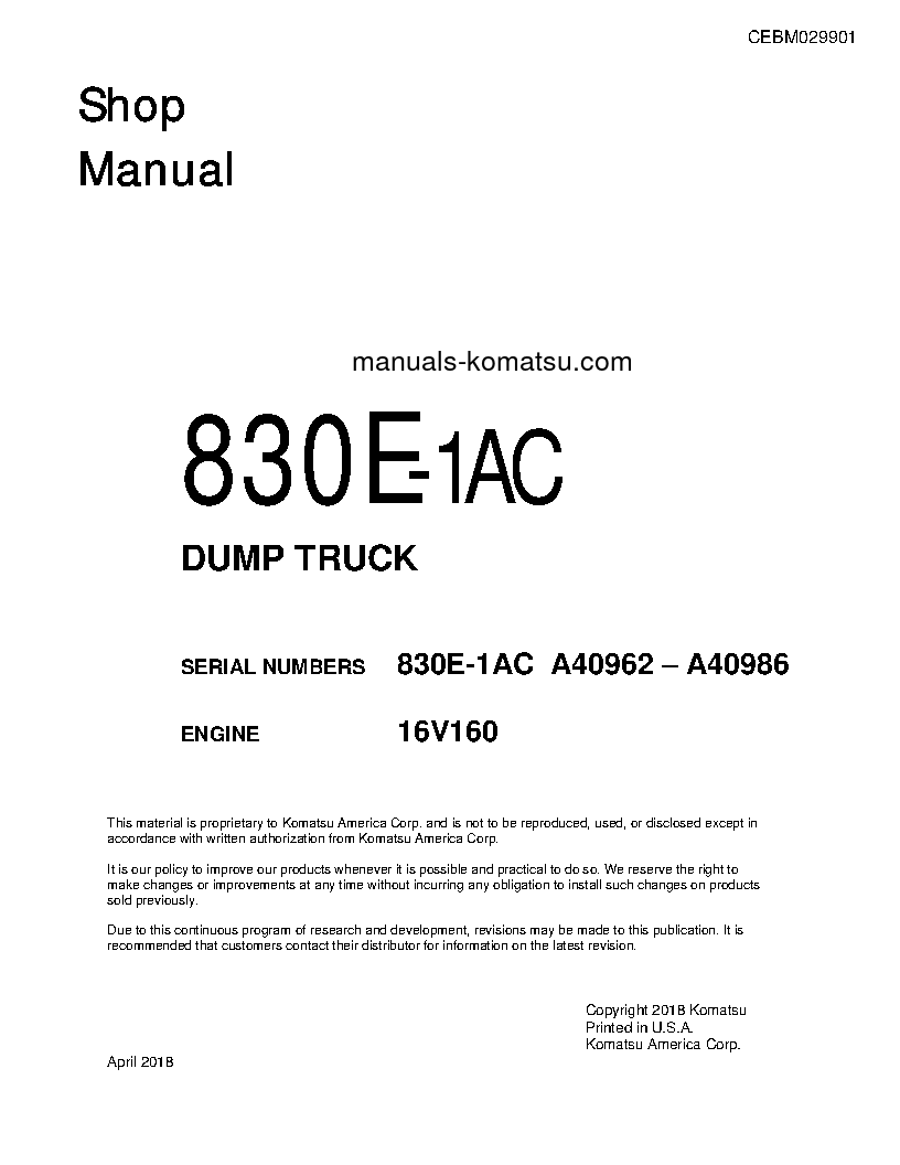 830E-1(USA)-AC S/N A40962-A40986 Shop (repair) manual (English)