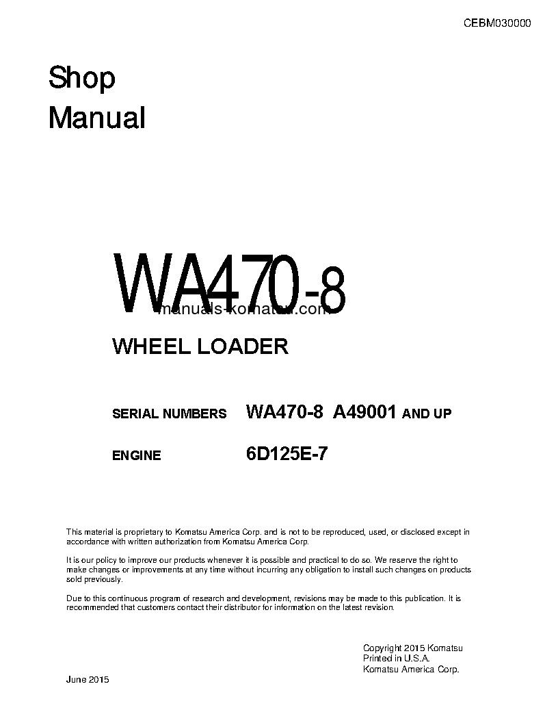 WA470-8(USA) S/N A49001-UP Shop (repair) manual (English)