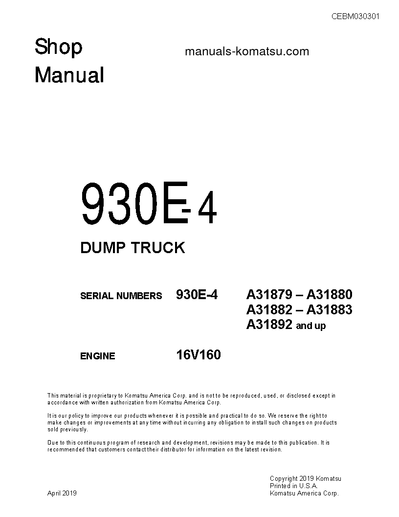 930E-4(USA) S/N A31879-A31880 Shop (repair) manual (English)