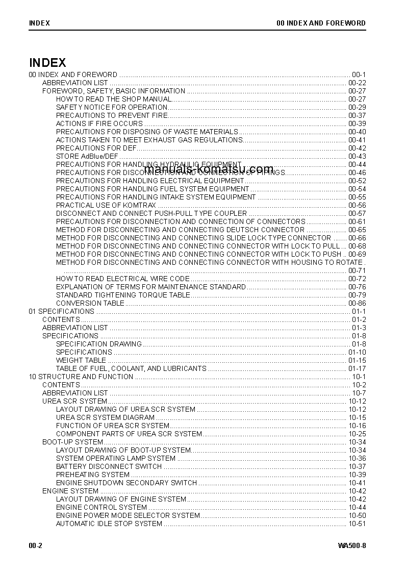 Protected: WA500-8(USA) S/N A96001-UP Shop (repair) manual (English)