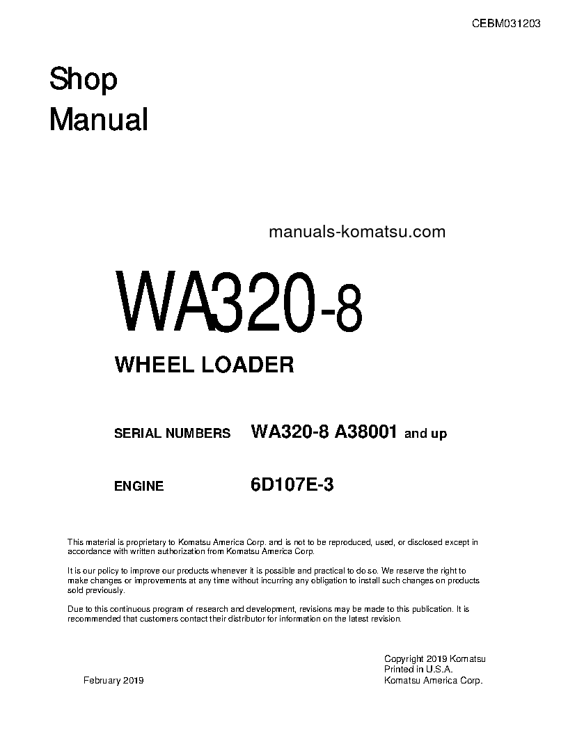 WA320-8(USA) S/N A38001-UP Shop (repair) manual (English)
