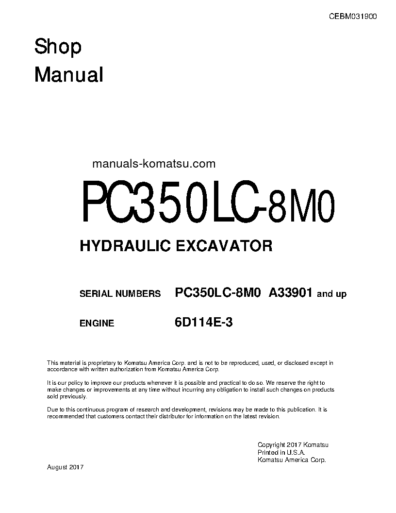PC350LC-8(USA)-M0 S/N A33901-UP Shop (repair) manual (English)