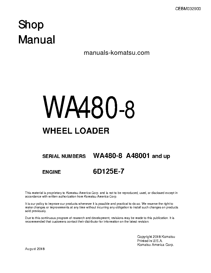 WA480-8(USA) S/N A48001-UP Shop (repair) manual (English)