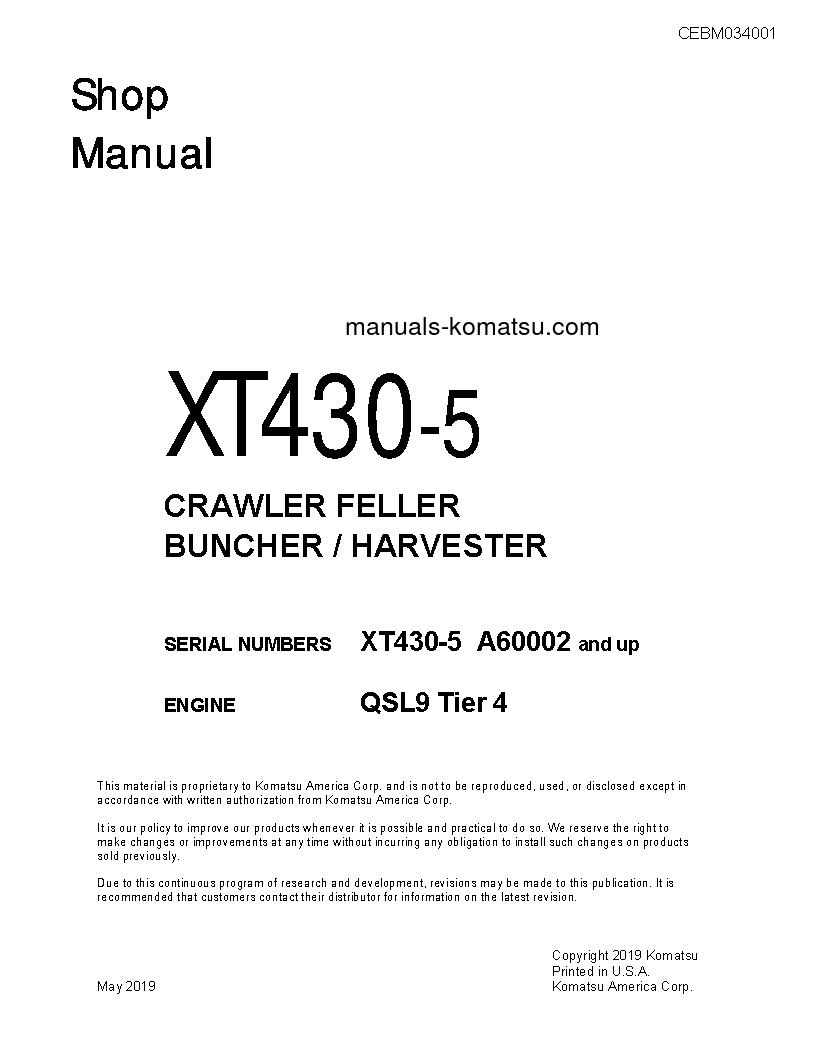 XT430-5(USA) S/N A60002-UP Shop (repair) manual (English)