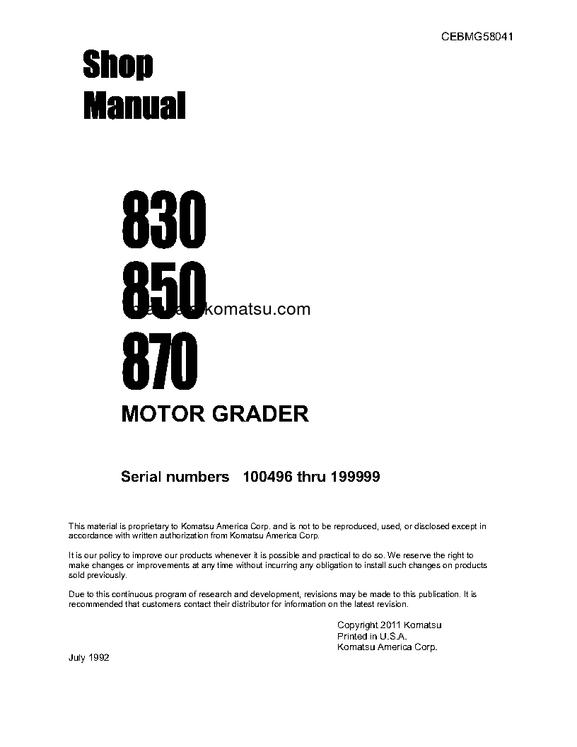 870 S/N 100496-199999 Shop (repair) manual (English)