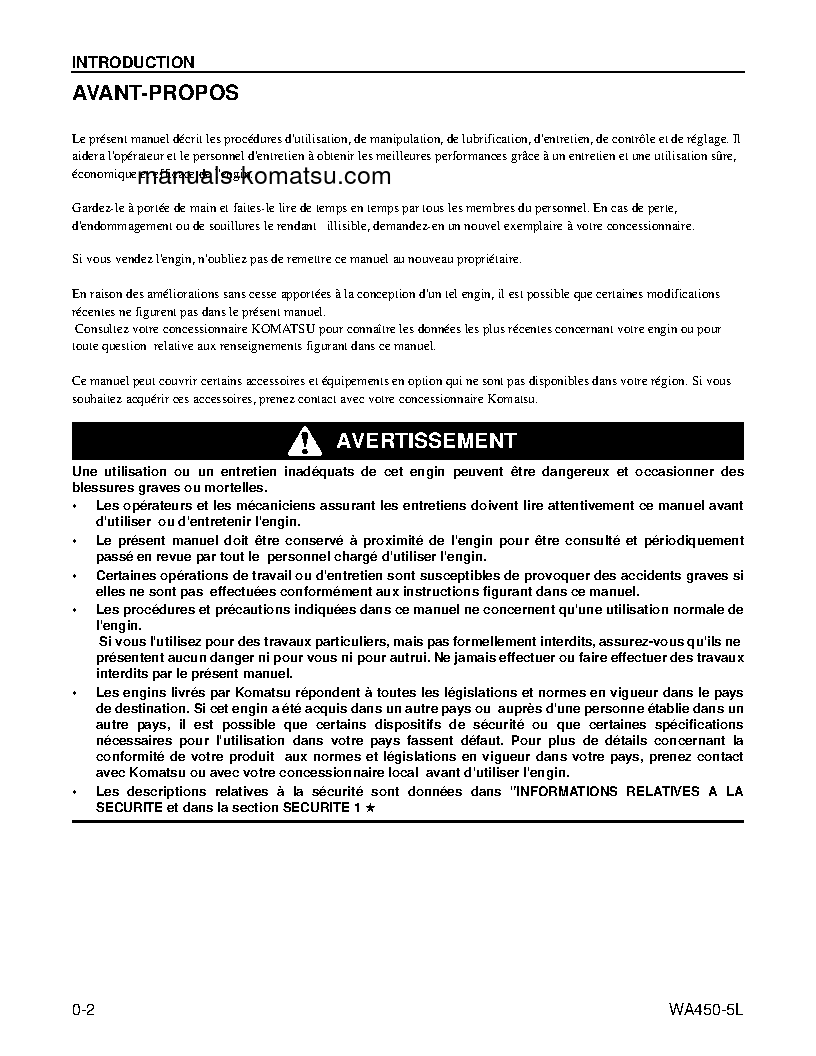 Protected: WA450-5(USA)-L S/N A36001-UP Operation manual (French)
