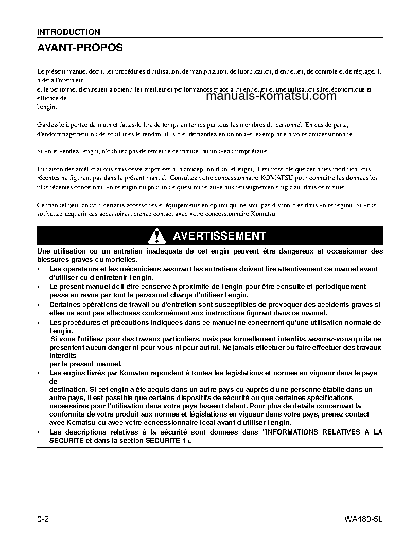 Protected: WA480-5(USA)-L S/N A37001-UP Operation manual (French)
