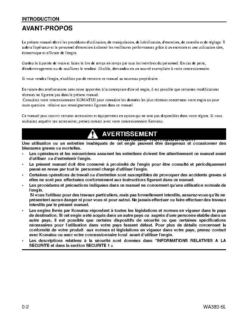 Protected: WA380-5(USA)-L S/N A52001-UP Operation manual (French)