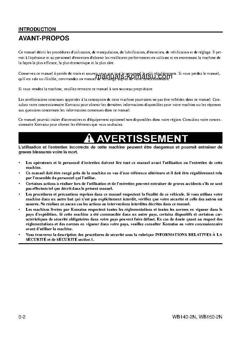 Protected: WB150-2(USA)-N S/N A60001-UP Operation manual (French)