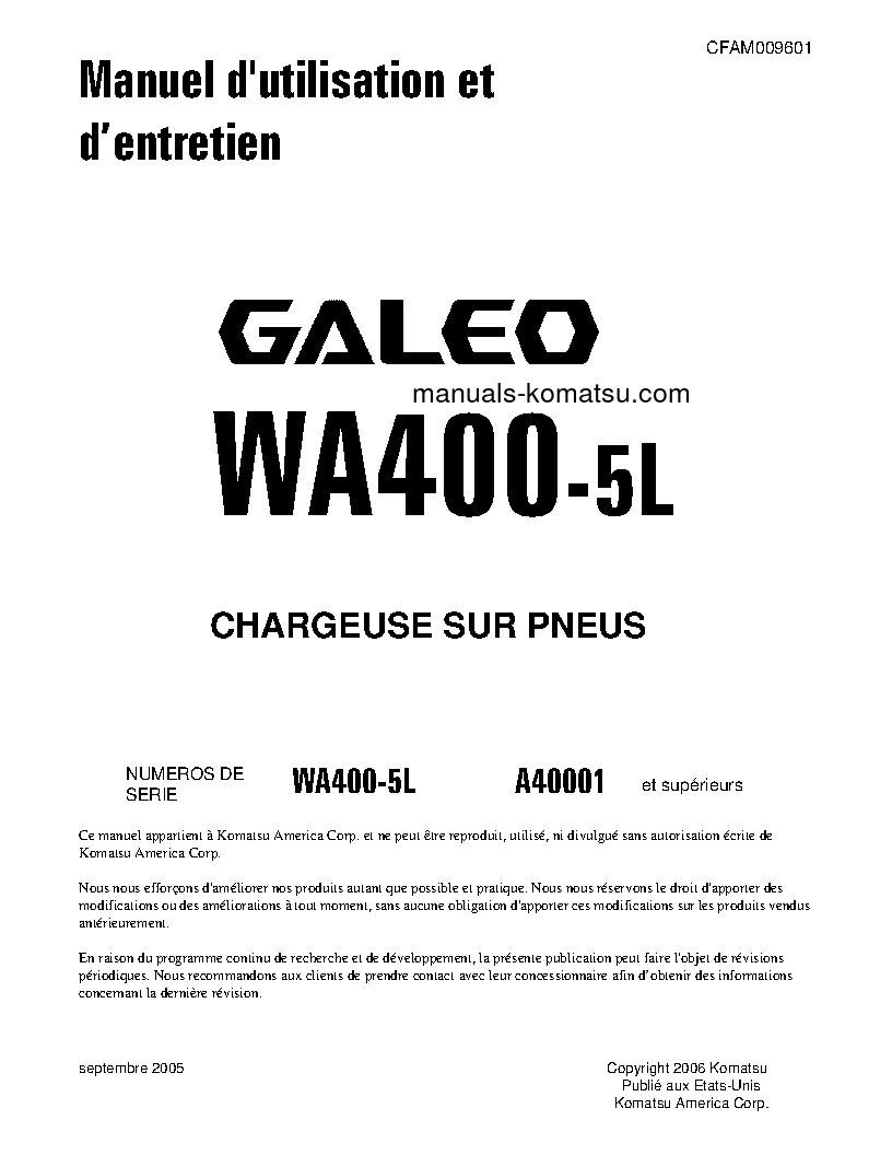 WA400-5(USA)-L S/N A40001-UP Operation manual (French)