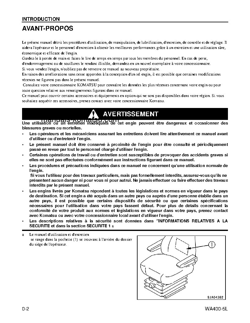 Protected: WA400-5(USA)-L S/N A40001-UP Operation manual (French)