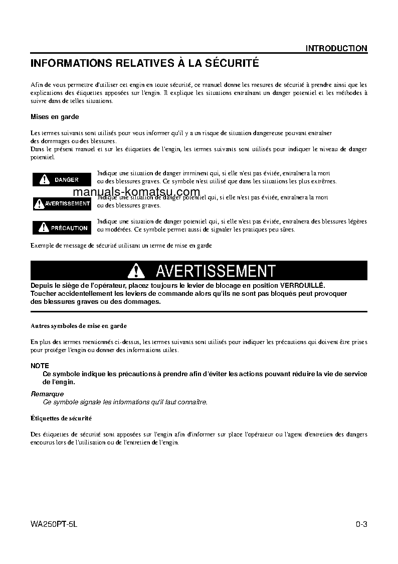 Protected: WA250PT-5(USA)-L S/N A79001-UP Operation manual (French)