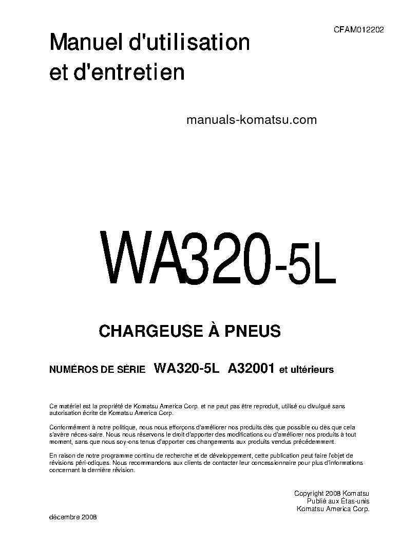 WA320-5(USA)-L S/N A32001-UP Operation manual (French)
