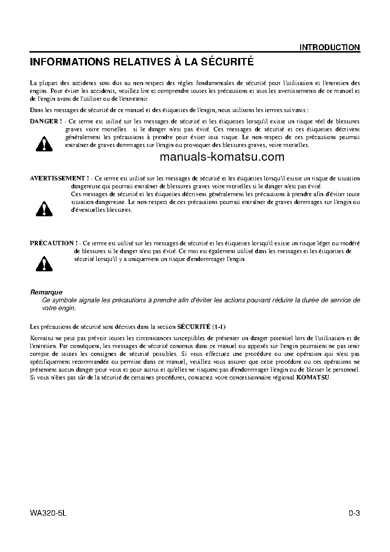 Protected: WA320-5(USA)-L S/N A32001-UP Operation manual (French)