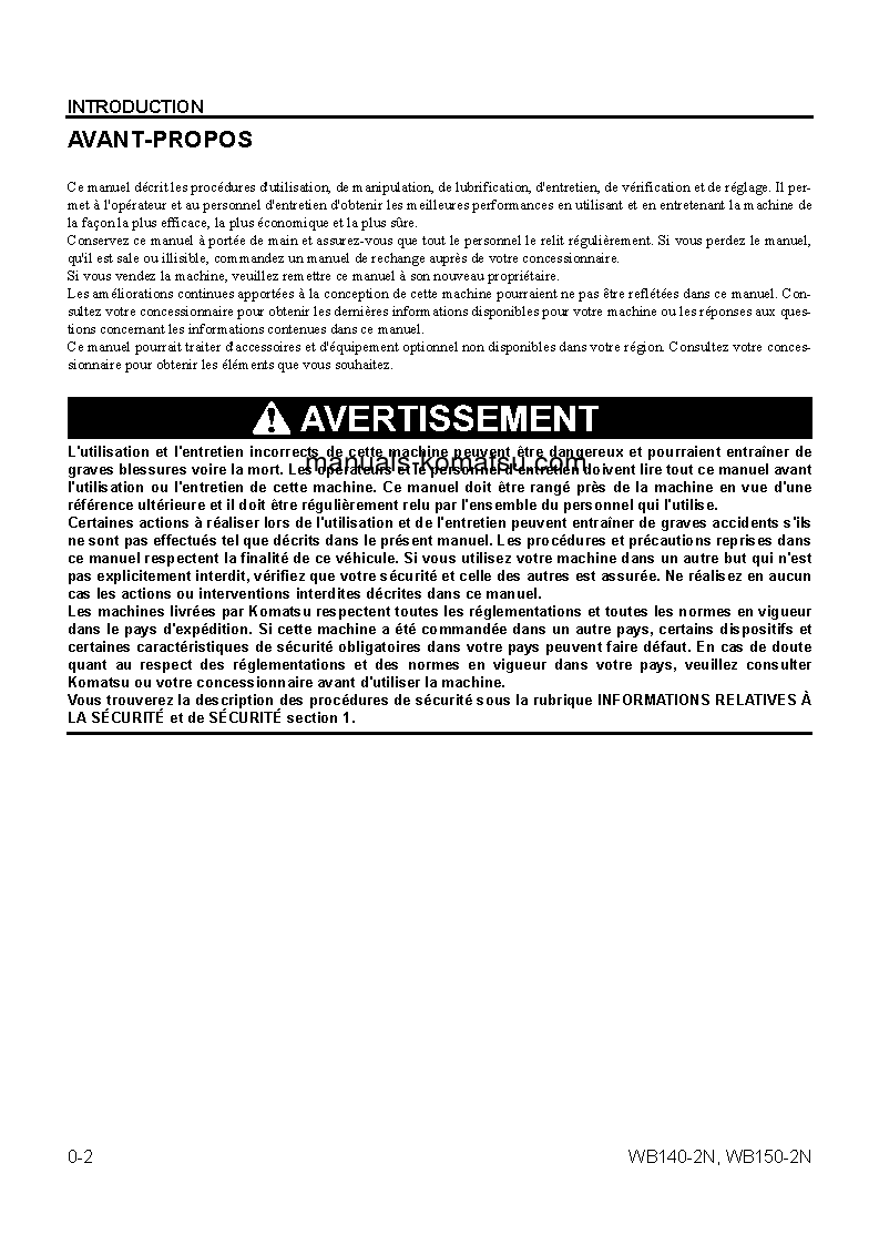 Protected: WB150-2(USA)-N S/N A60029-UP Operation manual (French)