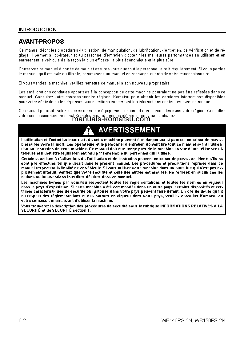 Protected: WB140PS-2(USA)-N S/N A40034-UP Operation manual (French)