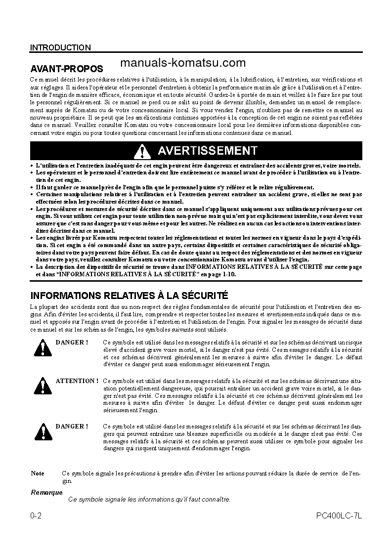 Protected: PC400LC-7(USA)-L S/N A86001-UP Operation manual (French)