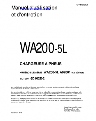 WA200-5(USA)-L S/N A82001-UP Operation manual (French)