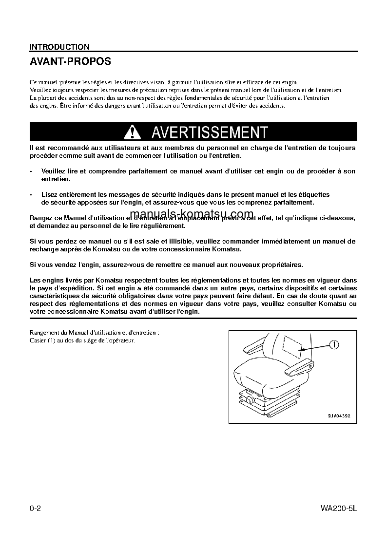 Protected: WA200-5(USA)-L S/N A82001-UP Operation manual (French)