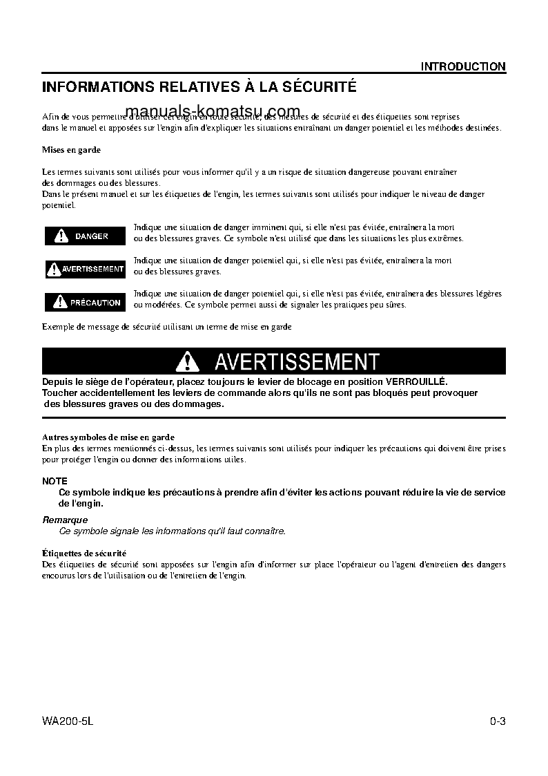 Protected: WA200-5(USA)-L S/N A82001-UP Operation manual (French)