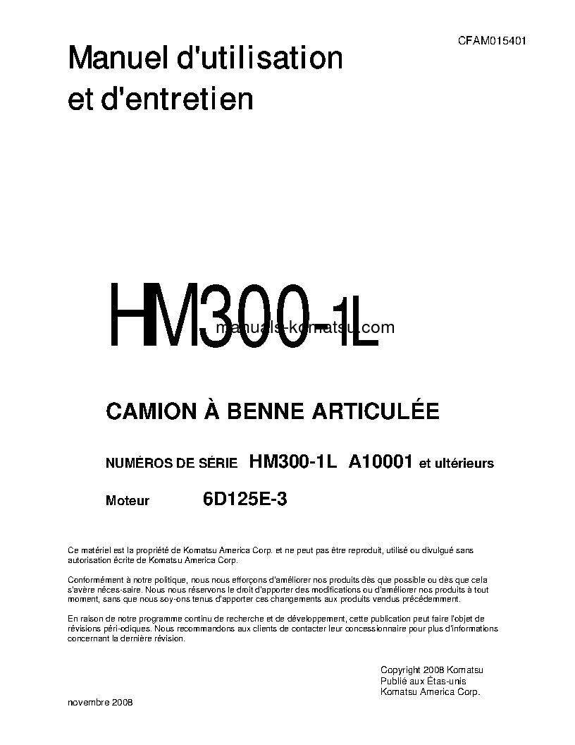 HM300-1(USA)-L S/N A10001-UP Operation manual (French)