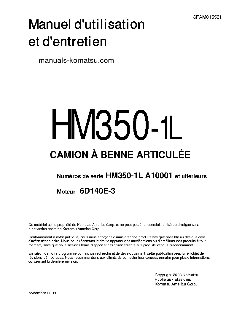 HM350-1(USA)-L S/N A10001-UP Operation manual (French)