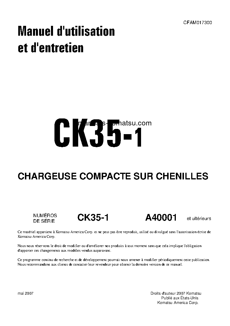 CK35-1(USA) S/N A40001-UP Operation manual (French)