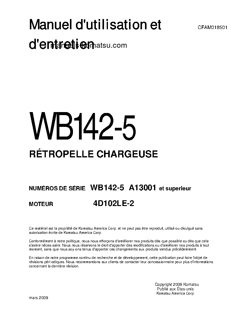 WB142-5(USA) S/N A13001-UP Operation manual (French)