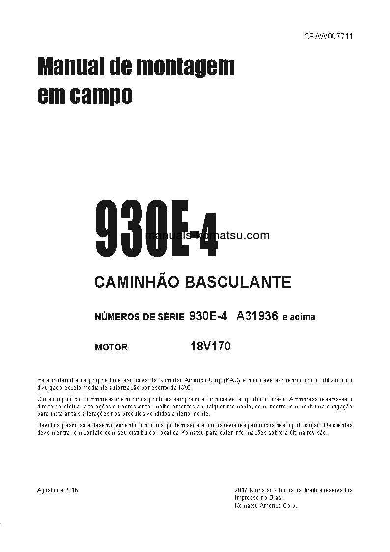 930E-4(USA) S/N A31936-UP Field assembly manual (Portuguese)