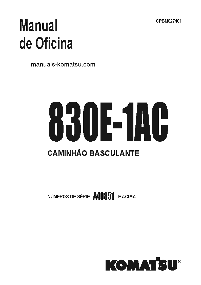 830E-1(USA)-AC S/N A40851-UP Shop (repair) manual (Portuguese)