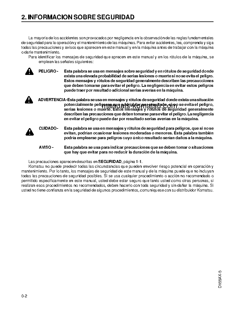 Protected: D155AX-5(JPN) S/N 70001-75000 Operation manual (Spanish)