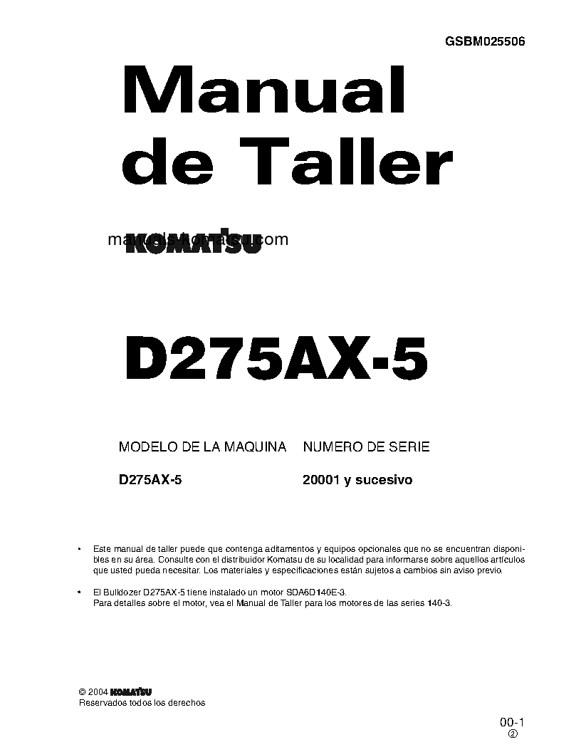 D275AX-5(JPN) S/N 20001-UP Shop (repair) manual (Spanish)