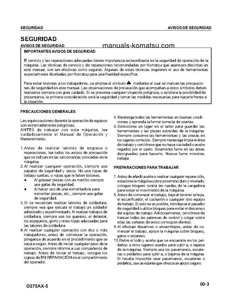 Protected: D275AX-5(JPN) S/N 20001-UP Shop (repair) manual (Spanish)