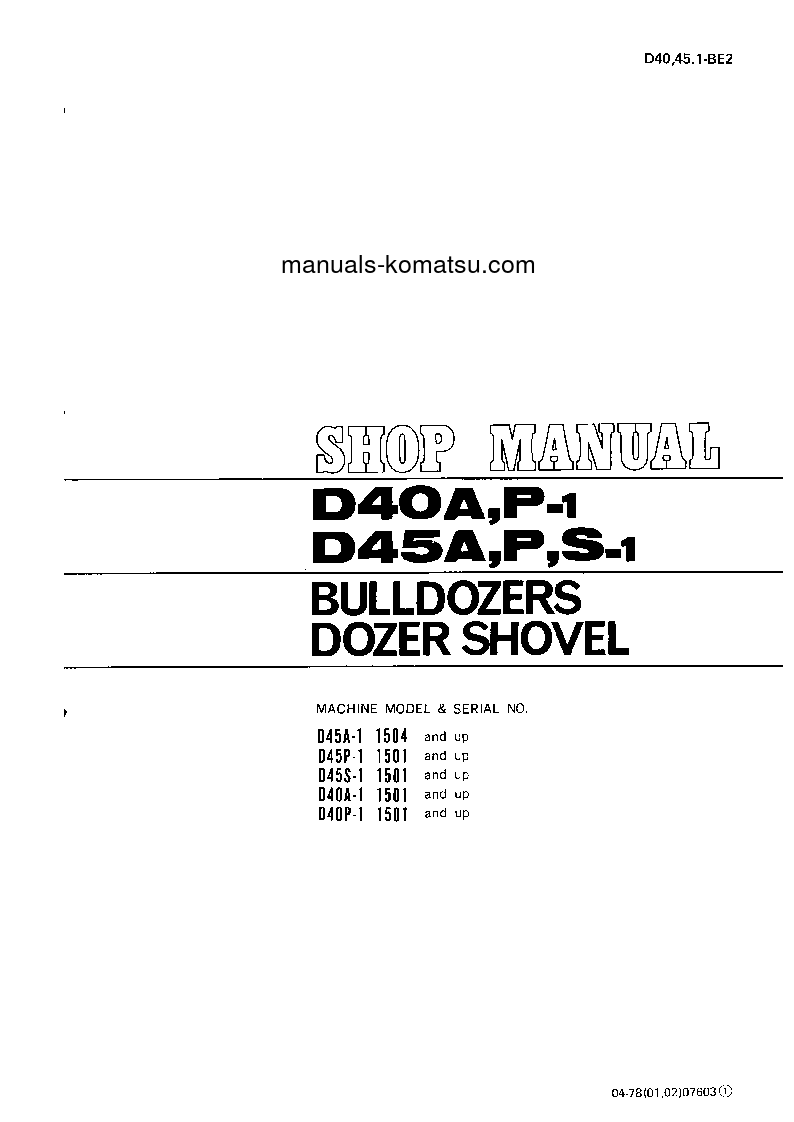 D40P-1(JPN) S/N 1501-UP Shop (repair) manual (English)